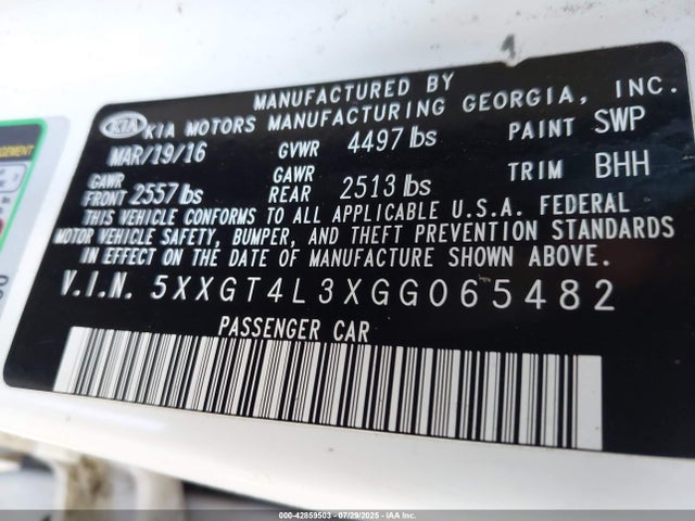 5XXGT4L3XGG065482 KIA t-gdi theta ii