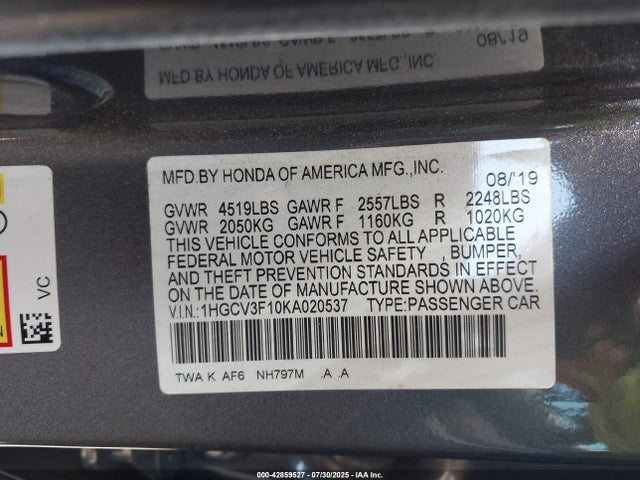 1HGCV3F10KA020537 Honda lfb2