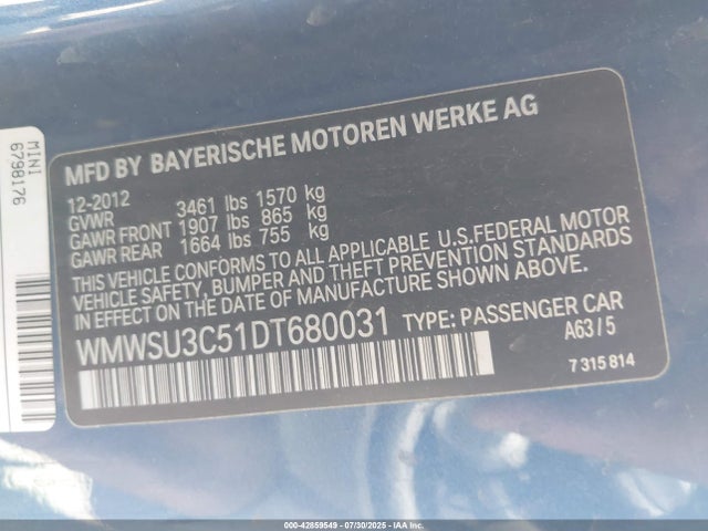 2013 MINI HARDTOP WMWSU3C51DT680031 Photo 8