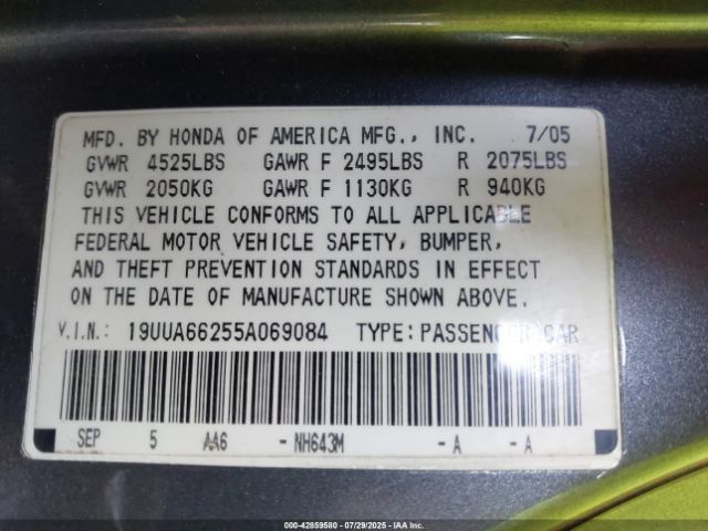 2005 ACURA TL 19UUA66255A069084 Photo 8