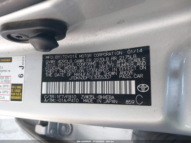 JTDKN3DP1E3055307 Toyota 2zr-fxe+3jm