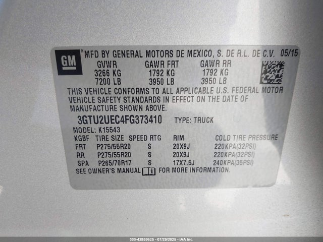 3GTU2UEC4FG373410 GMC l83 - vvt, active fuel management, aluminum