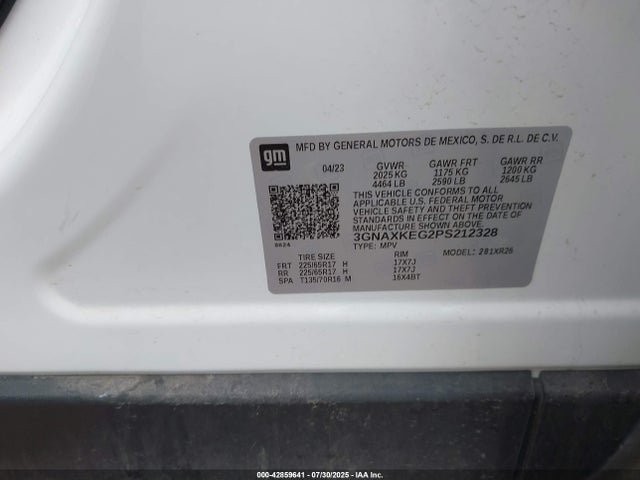 42859641 :رقم المزاد ، 3GNAXKEG2PS212328 vin ، 2023 Chevrolet Equinox Fwd Lt مزاد بيع