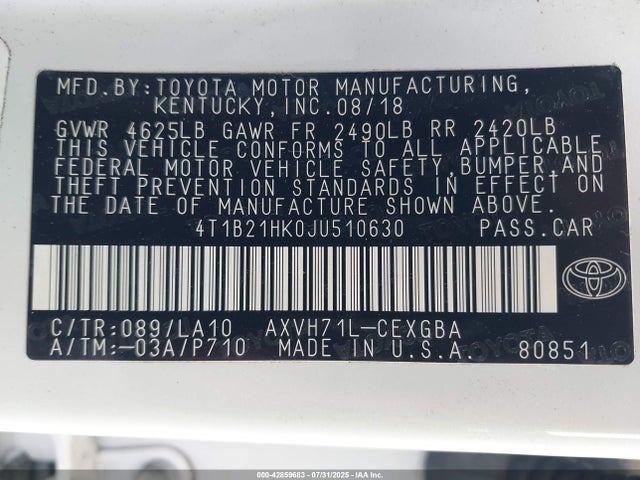 4T1B21HK0JU510630 Toyota a25a-fxs port+direct
