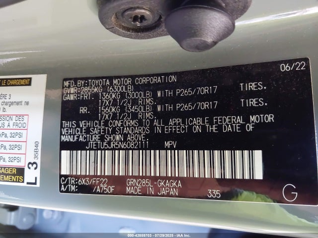 JTETU5JR5N6082111 Toyota 1gr-fe