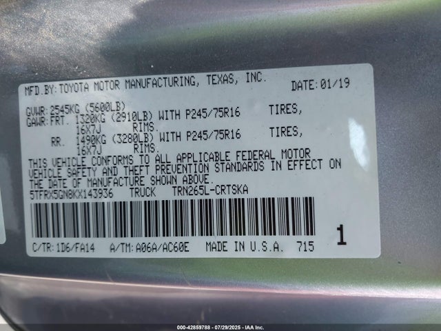 5TFRX5GN8KX143936 Toyota 2tr-fe