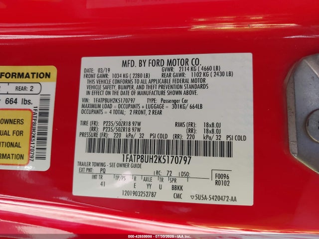 Ford 4v 2019 1FATP8UH2K5170797 Image 9