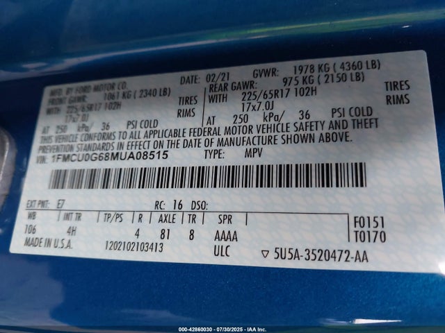 1FMCU0G68MUA08515 Ford dragon di tc