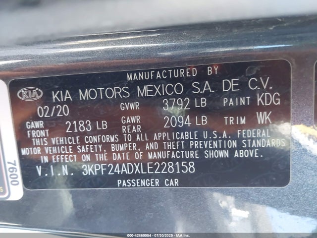 3KPF24ADXLE228158 KIA mpi nu