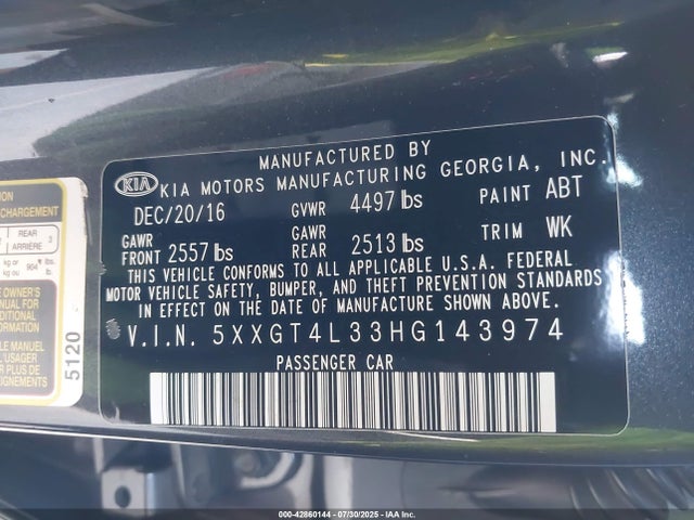 5XXGT4L33HG143974 KIA g 2.4 dohc gdi