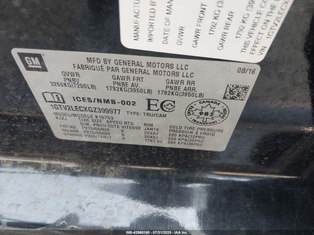 1GTV2LECXGZ399977 GMC l83 - sidi, vvt, afm, e85 max, aluminum