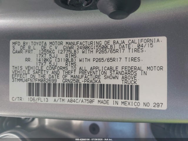 3TMMU4FN7FM082699 Toyota 1gr-fe