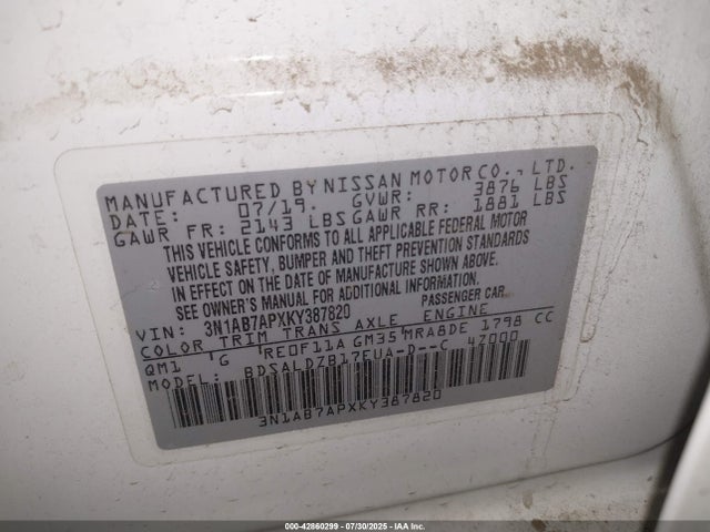 3N1AB7APXKY387820 Nissan Sentra