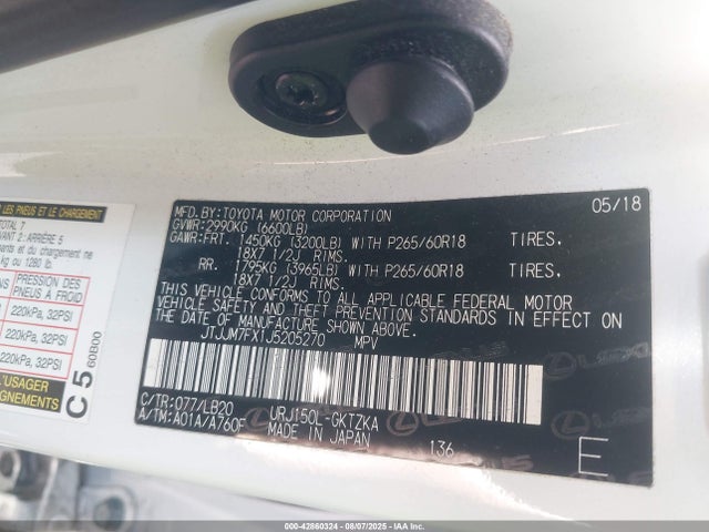 Lexus 1ur-fe 2018 JTJJM7FX1J5205270 Image 9