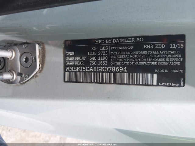 WMEFJ5DA8GK078694 Smart Fortwo