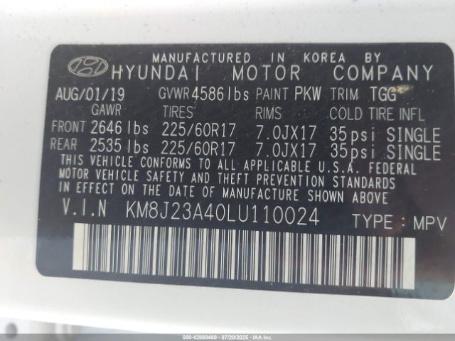 2020 HYUNDAI TUCSON KM8J23A40LU110024 Photo 8