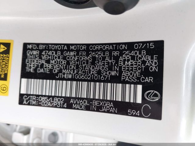 2016 LEXUS ES 300H JTHBW1GG6G2101671 Photo 8