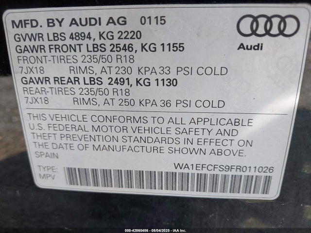 2015 AUDI Q3 WA1EFCFS9FR011026 Photo 8