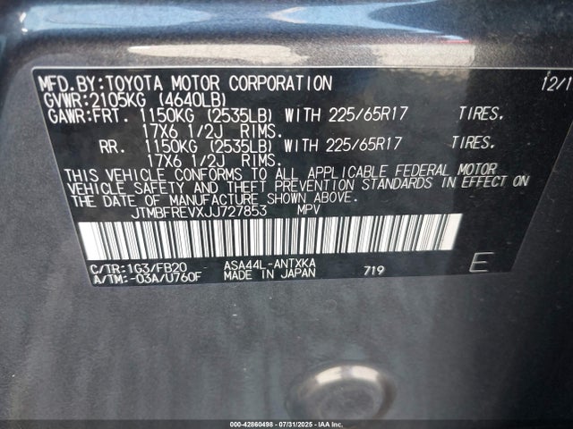 JTMBFREVXJJ727853 Toyota 2ar-fe