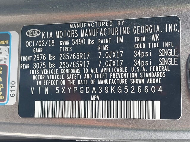 5XYPGDA39KG526604 KIA gdi theta-ii