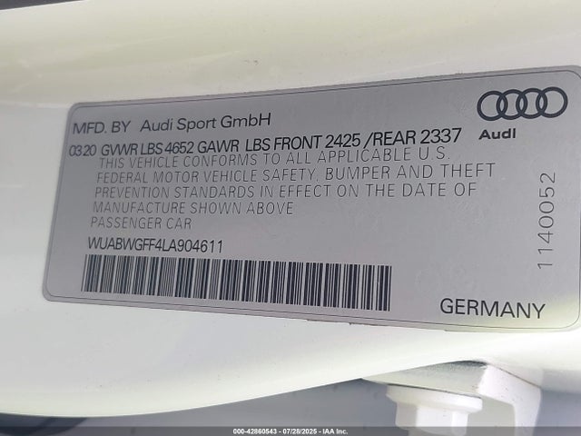 2020 AUDI RS 3 WUABWGFF4LA904611 Photo 8