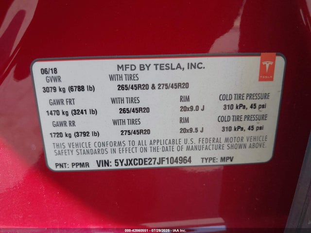 2018 TESLA MODEL X 5YJXCDE27JF104964 Photo 8