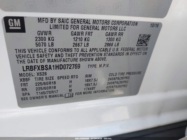 Buick lcv -sidi: spark ignited direct injection, vvt: variable valve timing, e85 max, e0-e100, alum, dcvcp 2017 LRBFXBSA1HD072769 Image 9