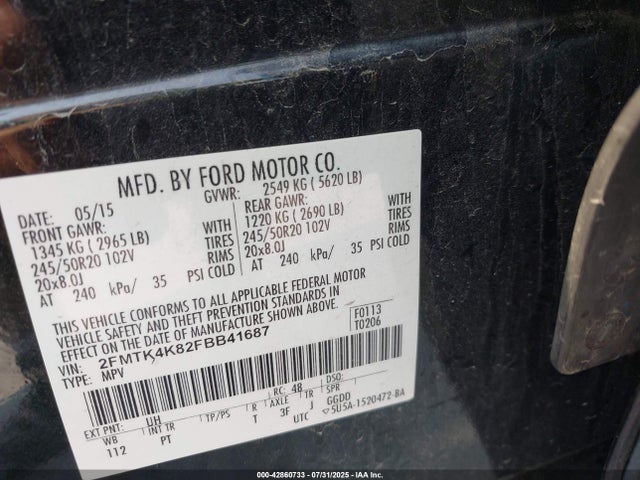 2FMTK4K82FBB41687 Ford 2015