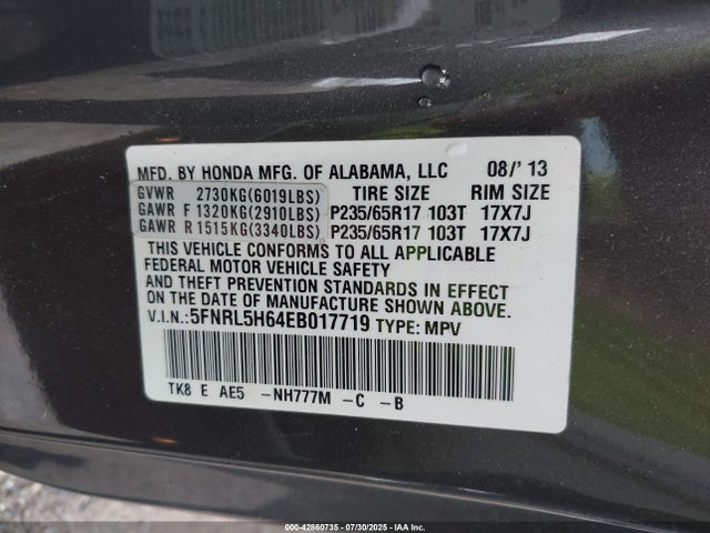 Honda j35z8 2014 5FNRL5H64EB017719 Image 9
