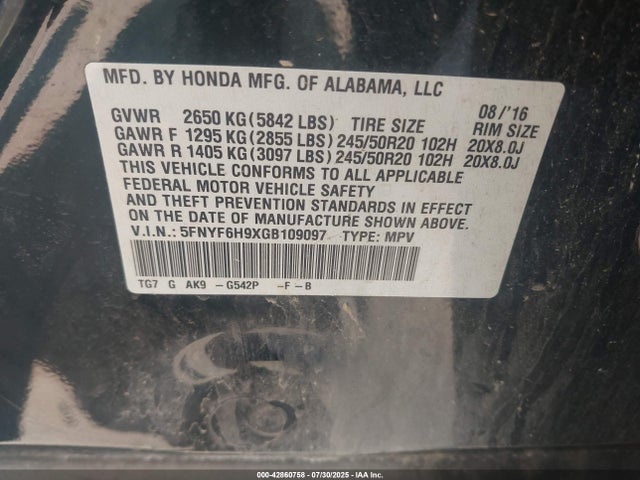 5FNYF6H9XGB109097 Honda j35y6