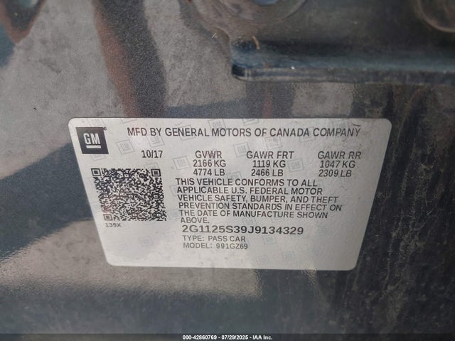 2G1125S39J9134329 Chevrolet lfx - spark ignited direct injection, vvt, e85 max, alum
