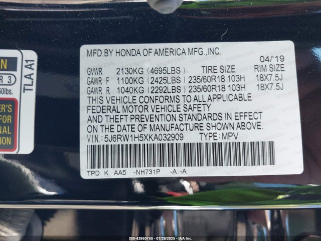 5J6RW1H5XKA032909 Honda l15be