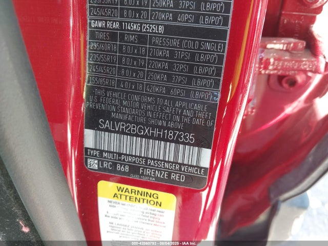 SALVR2BGXHH187335 Land Rover gtdi lev3 sulev30