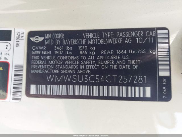 2012 MINI COOPER WMWSU3C54CT257281 Photo 8