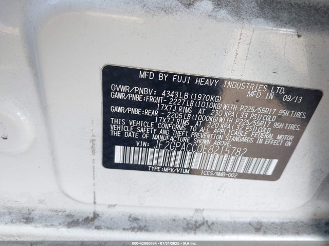 Subaru 2.0l na 2014 JF2GPACC0E8215782 Image 9