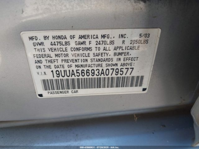2003 ACURA TL 19UUA56693A079577 Photo 8
