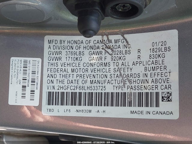 Honda k20c2 2020 2HGFC2F68LH533725 Image 9