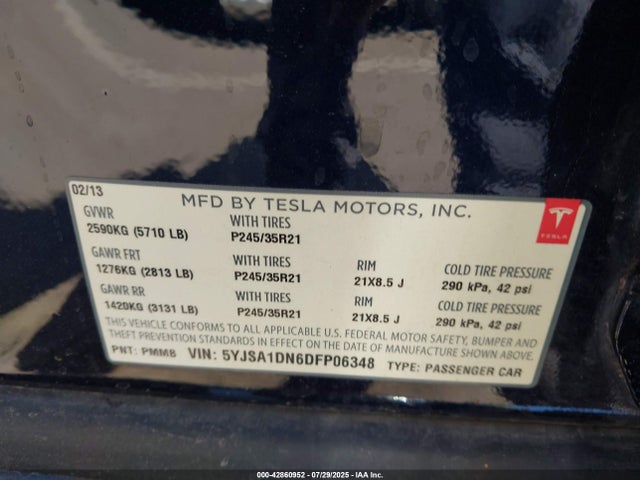 2013 TESLA MODEL S 5YJSA1DN6DFP06348 Photo 8
