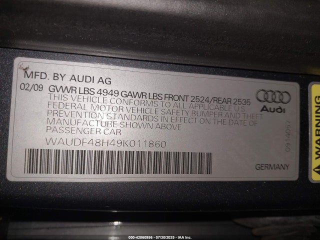 2009 AUDI A4 WAUDF48H49K011860 Photo 8