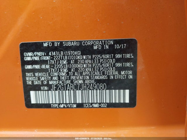 JF2GTABC7JH249080 Subaru naturally aspirated