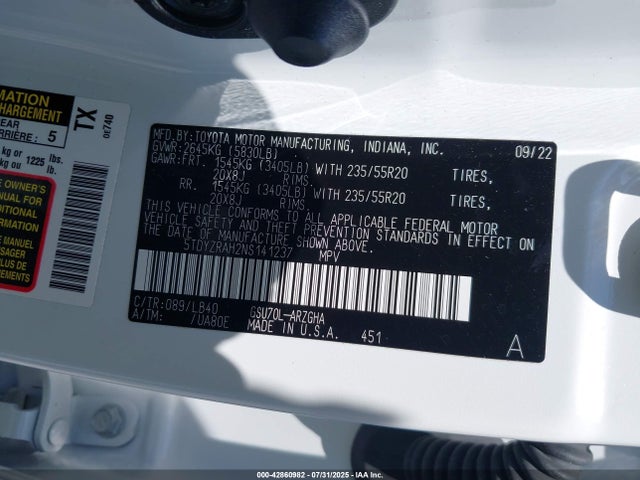 Toyota 2gr-fks 2022 5TDYZRAH2NS141237 Image 9