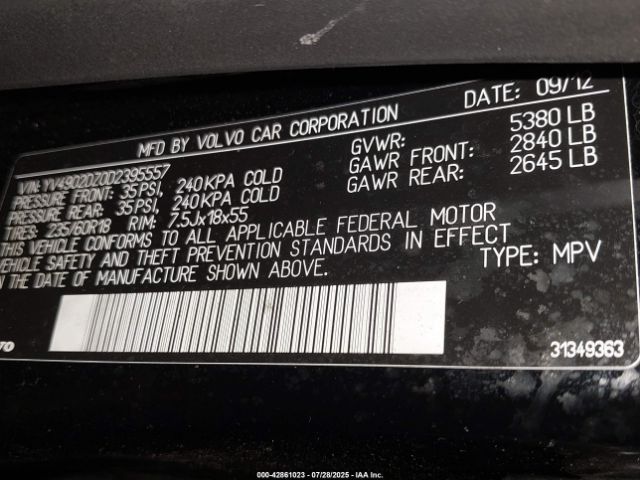 2013 VOLVO XC60 YV4902DZ0D2395557 Photo 8