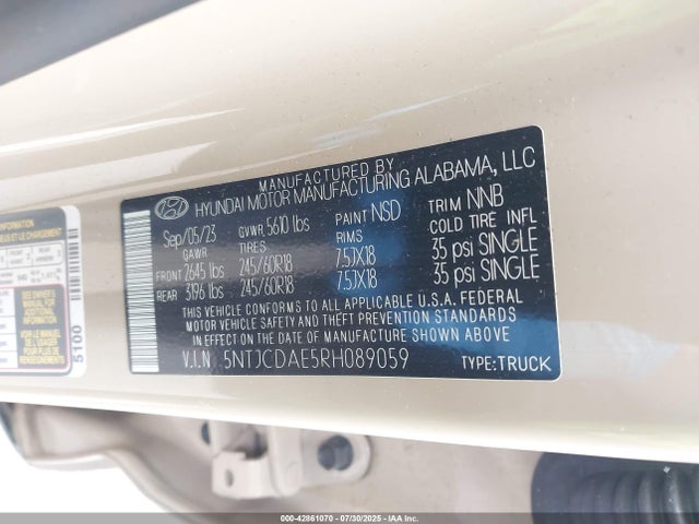Hyundai gdi theta iii 2024 5NTJCDAE5RH089059 Image 9