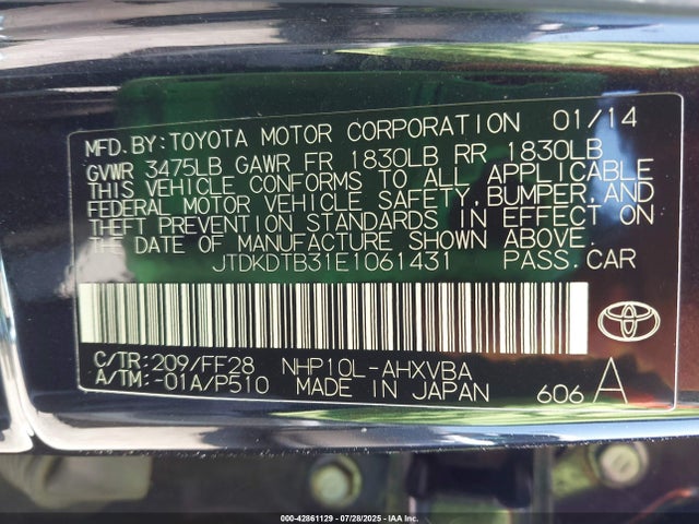 JTDKDTB31E1061431 Toyota 1nz-fxe+1lm