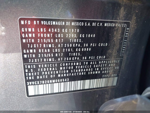3VVCX7B26NM066543 Volkswagen tsi