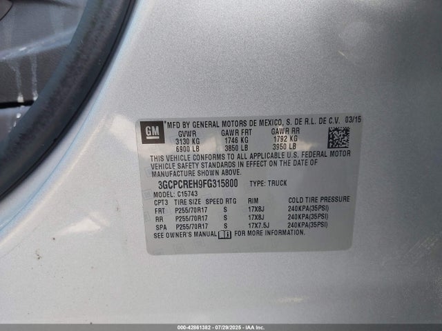 3GCPCREH9FG315800 Chevrolet lv3 - vvt, aluminum, e85 max