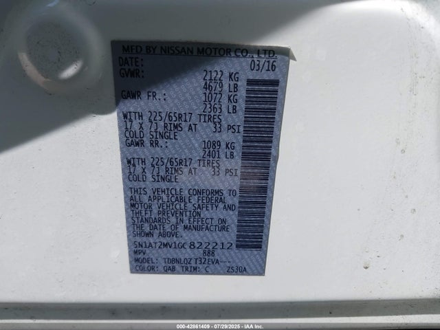 5N1AT2MV1GC822212 Nissan Rogue