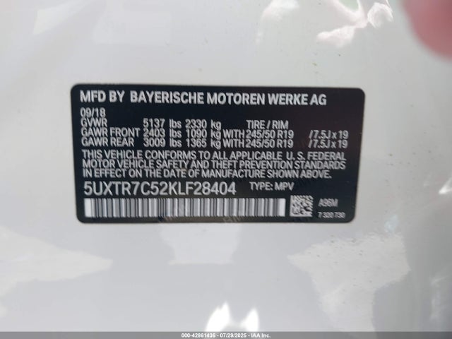 BMW X3 2019 5UXTR7C52KLF28404 Image 9