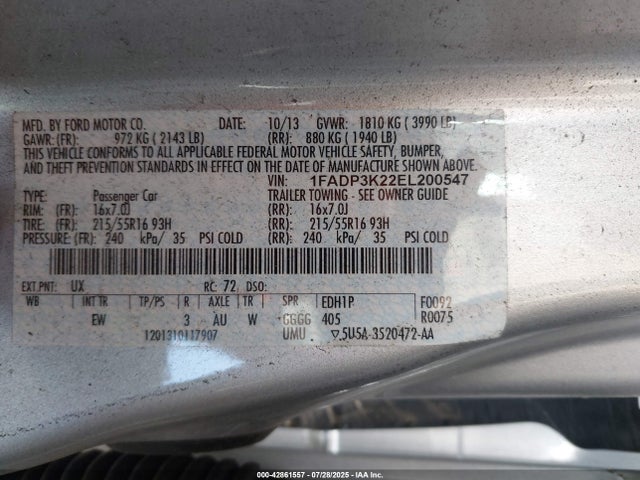 1FADP3K22EL200547 Ford 2014