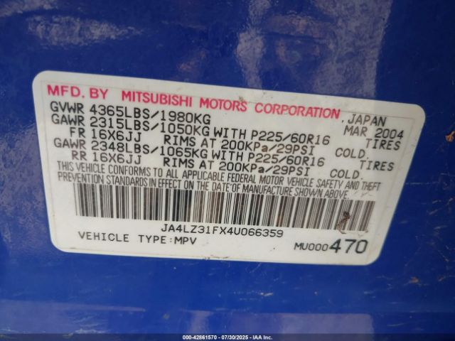 2004 MITSUBISHI OUTLANDER JA4LZ31FX4U066359 Photo 8